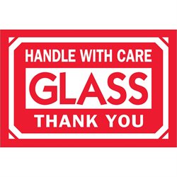 2 x 3" - "Glass - Handle With Care - Thank You" Labels