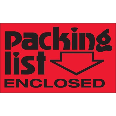 3 x 5" - "Packing List Enclosed" (Fluorescent Red) Labels