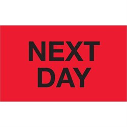 3 x 5" - "Next Day" (Fluorescent Red) Labels