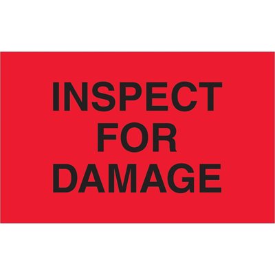 1 1/4 x 2" - "Inspect For Damage" (Fluorescent Red) Labels