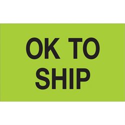 1 1/4 x 2" - "OK To Ship" (Fluorescent Green) Labels