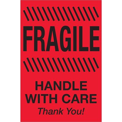 4 x 6" - "Fragile - Handle With Care" (Fluorescent Red) Labels