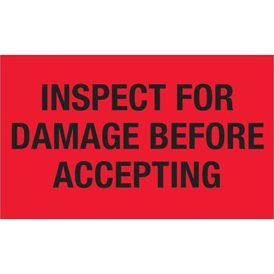 3 x 5" - "Inspect For Damage Before Accepting" (Fluorescent Red) Labels