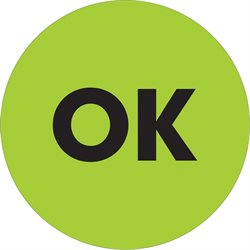 2" Circle - "OK" Fluorescent Green Labels