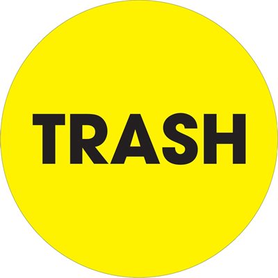 2" Circle - "Trash" (Fluorescent Yellow) Labels
