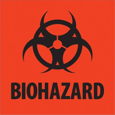 4 x 4" - "Biohazard" Fluorescent Red Labels