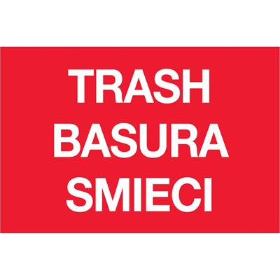 2 x 3" Red Rectangle "Trash/Basura/Smieci"