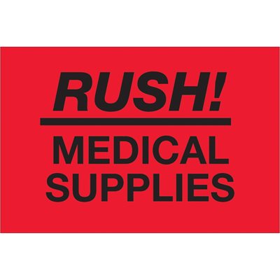 2 x 3" - "Rush - Medical Supplies" (Fluorescent Red) Labels
