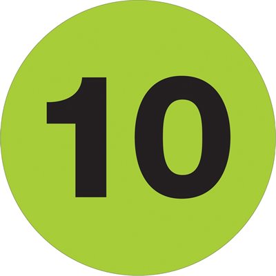 3" Circle - "10" (Fluorescent Green) Number Labels