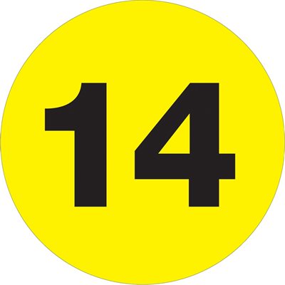 3" Circle - "14" (Fluorescent Yellow) Number Labels