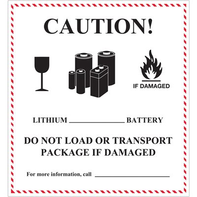 4 5/8 x 5" - "Caution - Lithium Battery Handling" Labels