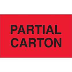 3 x 5" - "Partial Carton" (Fluorescent Red) Labels