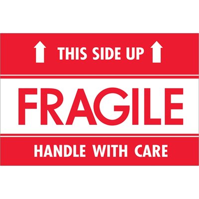2 x 3" - "Fragile - This Side Up - HWC" Labels