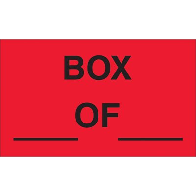 3 x 5" - "Box ___ of ___" (Fluorescent Red) Labels