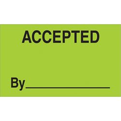 3 x 5" - "Accepted By" (Fluorescent Green) Labels