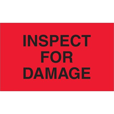 3 x 5" - "Inspect For Damage" (Fluorescent Red) Labels