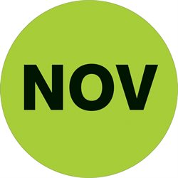 1" Circle - "NOV" (Fluorescent Green) Months of the Year Labels