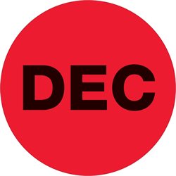 2" Circle - "DEC" (Fluorescent Red) Months of the Year Labels