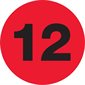 1" Circle - "12" (Fluorescent Red) Number Labels