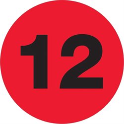 1" Circle - "12" (Fluorescent Red) Number Labels