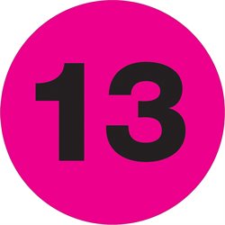 2" Circle - "13" (Fluorescent Pink) Number Labels