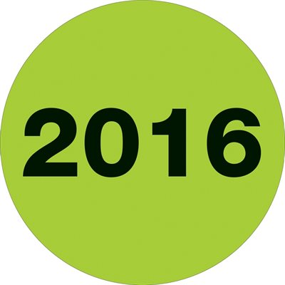 2" Circle - "2016" (Fluorescent Green) Year Labels