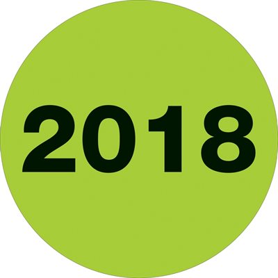 3" Circle - "2018" (Fluorescent Green) Year Labels
