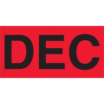 3 x 6" - "DEC" (Fluorescent Red) Months of the Year Labels