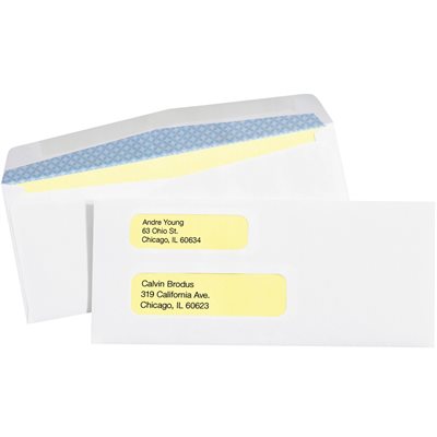 3 7/8 x 8 7/8" - #9 Double Window Gummed Business Envelopes with Security Tint