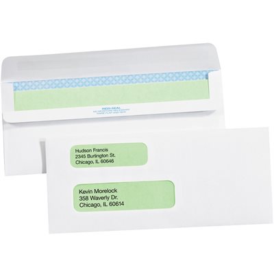 3 7/8 x 8 7/8" - #9 Double Window Redi-Seal Business Envelopes with Security Tint