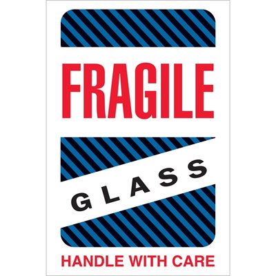 4 x 6" - "Fragile - Glass - Handle With Care" Labels
