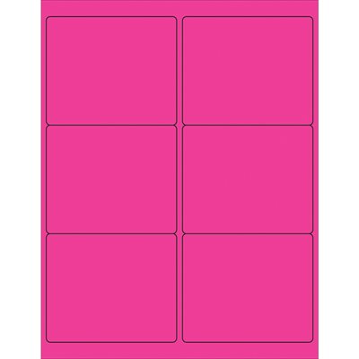 4 x 3 1/3" Fluorescent Pink Rectangle Laser Labels