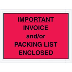 4 1/2 x 6" Red "Important Invoice and/or Packing List Enclosed" Envelopes