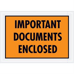 5 1/4 x 7 1/2" Orange "Important Documents Enclosed" Envelopes