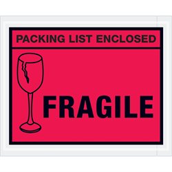 4 1/2 x 5 1/2" Red "Packing List Enclosed - Fragile" Envelopes