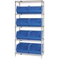 36 x 18 x 74" - 5 Shelf Wire Shelving Unit with (8) Blue Bins