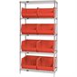 36 x 18 x 74" - 5 Shelf Wire Shelving Unit with (8) Red Bins